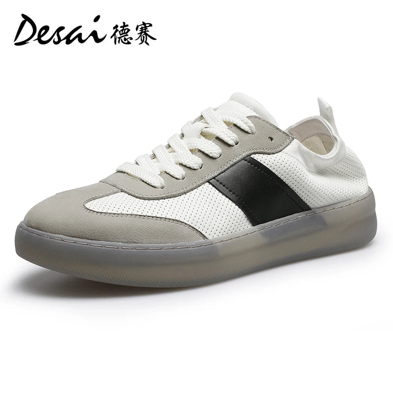 DESAI Leather breathable shoes, versatile and lightweight casual shoes, soft soled men's board shoes