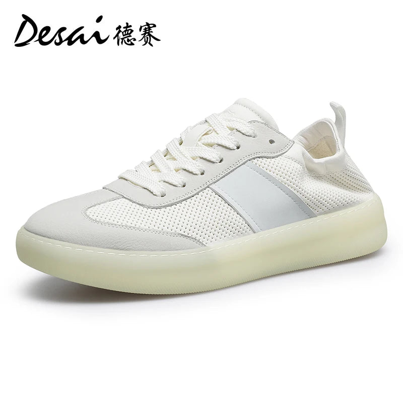 DESAI Leather breathable shoes, versatile and lightweight casual shoes, soft soled men's board shoes