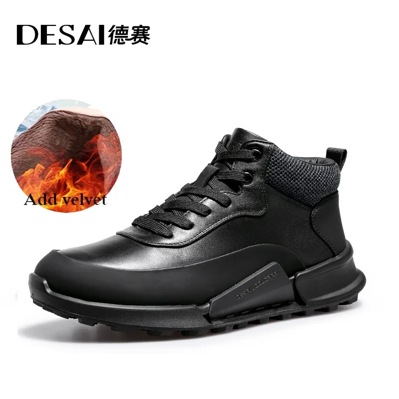 Desai [ Graphene fast heat triple technology ] winter fleece warm casual shoes men's leather sports shoes