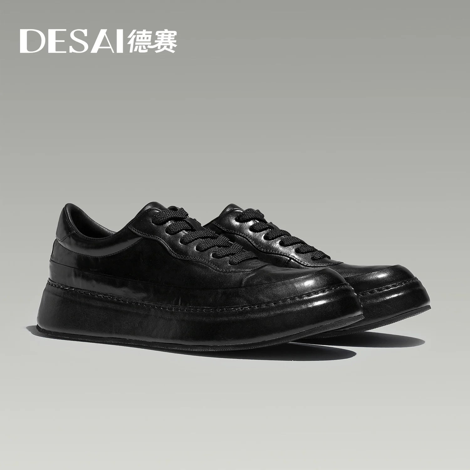 Desai [Leather bottom] winter leather casual shoes men's increase soft soled board shoes black low-top fashion men's shoes
