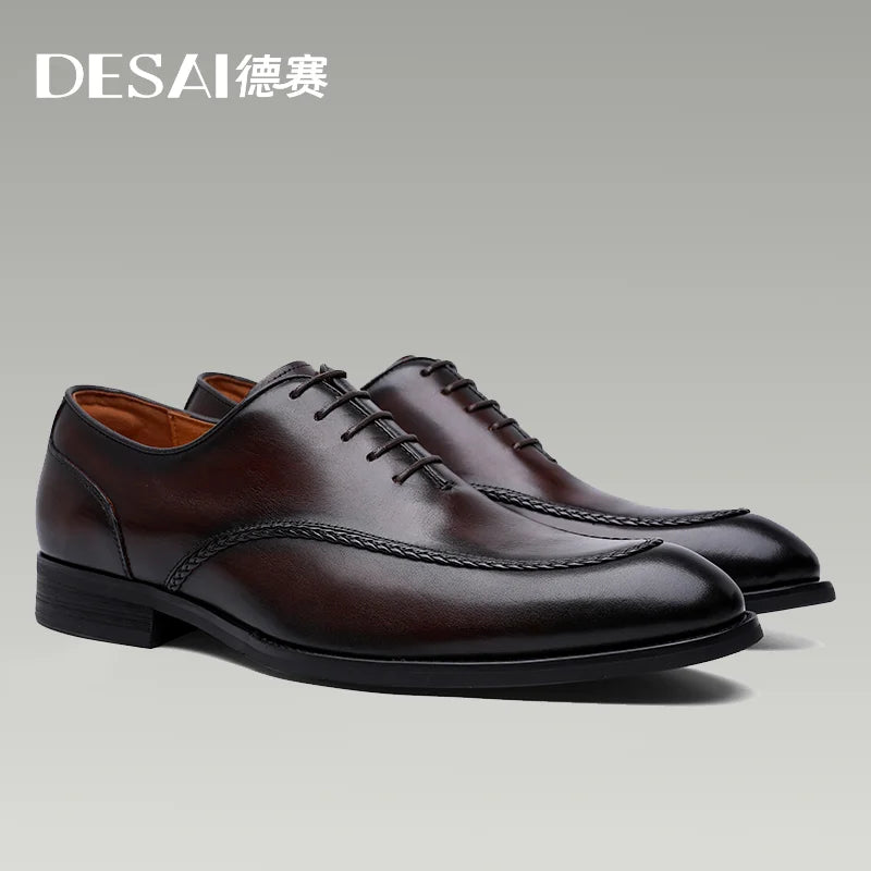 Desai Elegant Genuine Leather British Toe Men's Shoes Carved Business Shoes For Men Classic Dress Formal Wedding Gifts