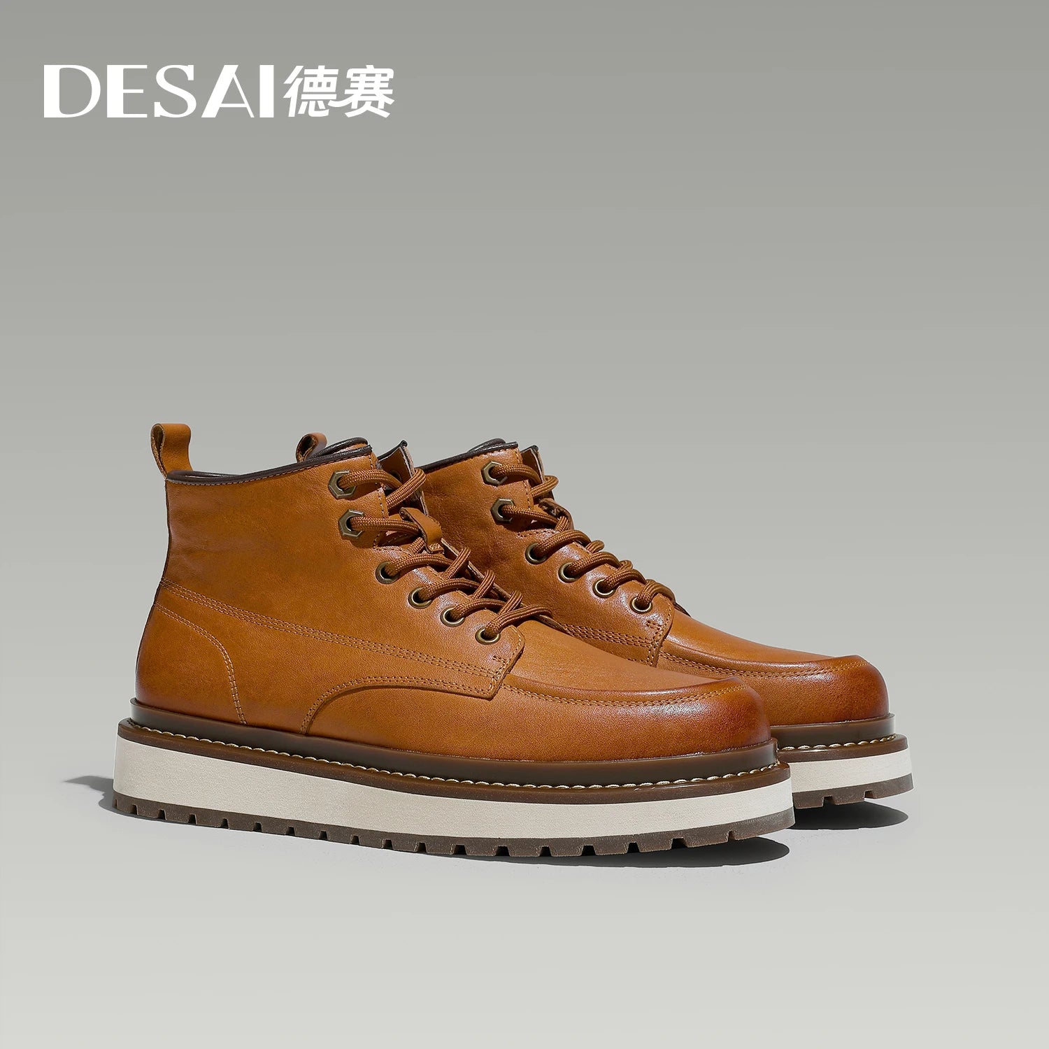 Desai Men's retro British style high top casual men's shoes warm thick sole cargo men's boots