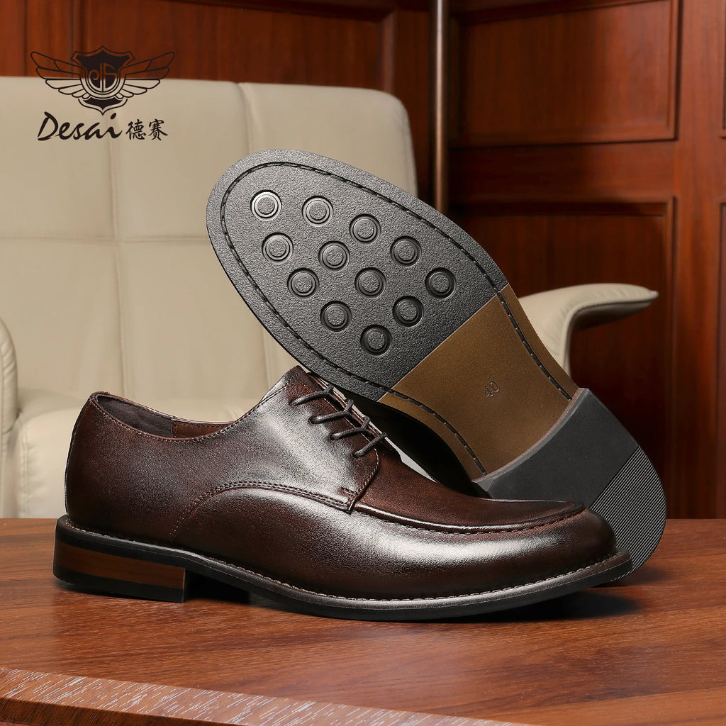 Desai [High-end horsehide] men's leather shoes business formal round head Derby shoes men's leather soft soled handmade footwear