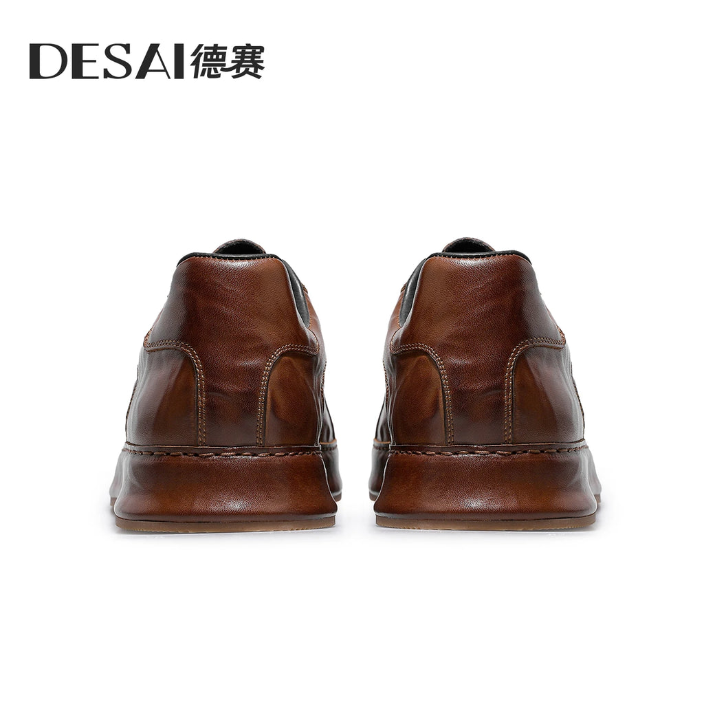 Desai Men's winter German trainer shoes leather wear-resistant casual board shoes low top classic sports commuter footwear