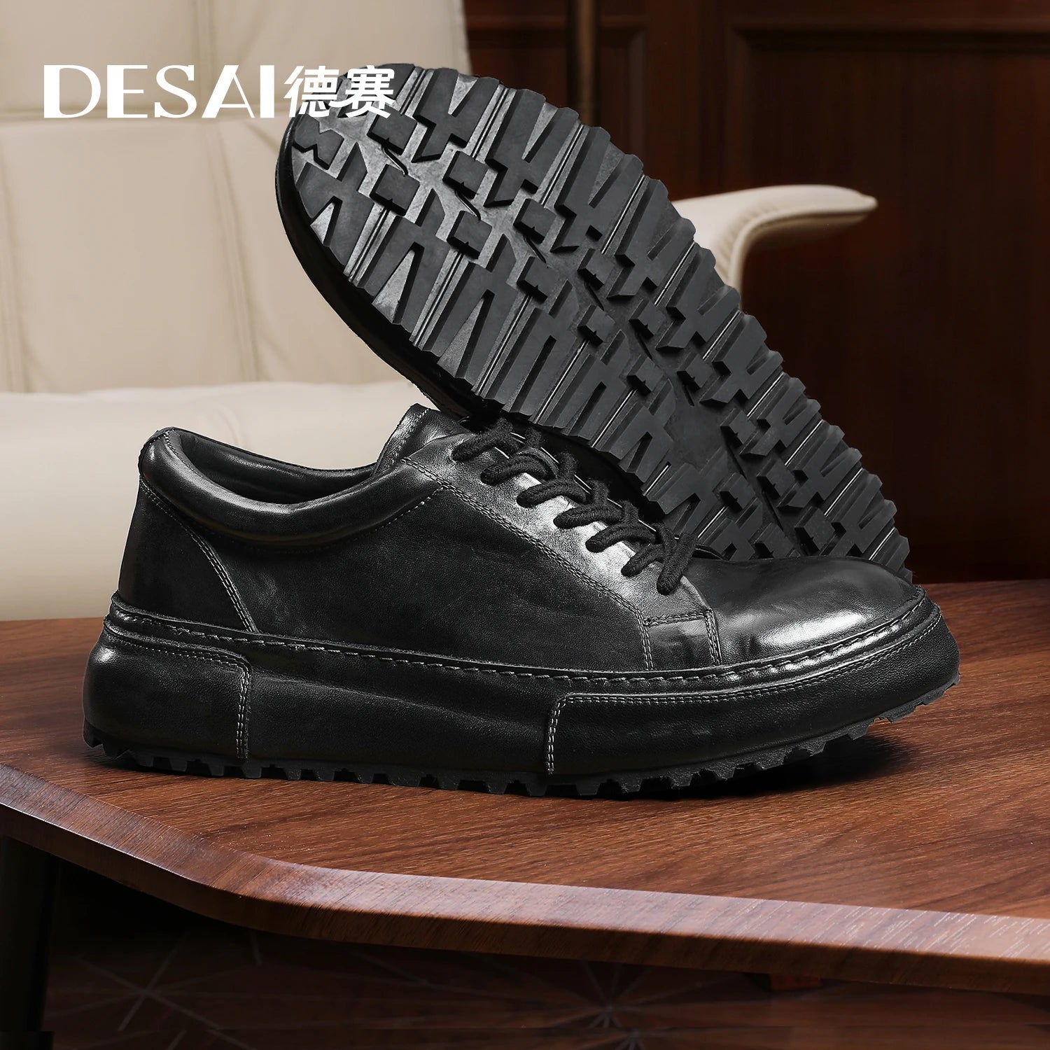 Desai [High-end horsehide] casual shoes men's shoes winter thick soled men's shoes sports board shoes soft soled small white sho