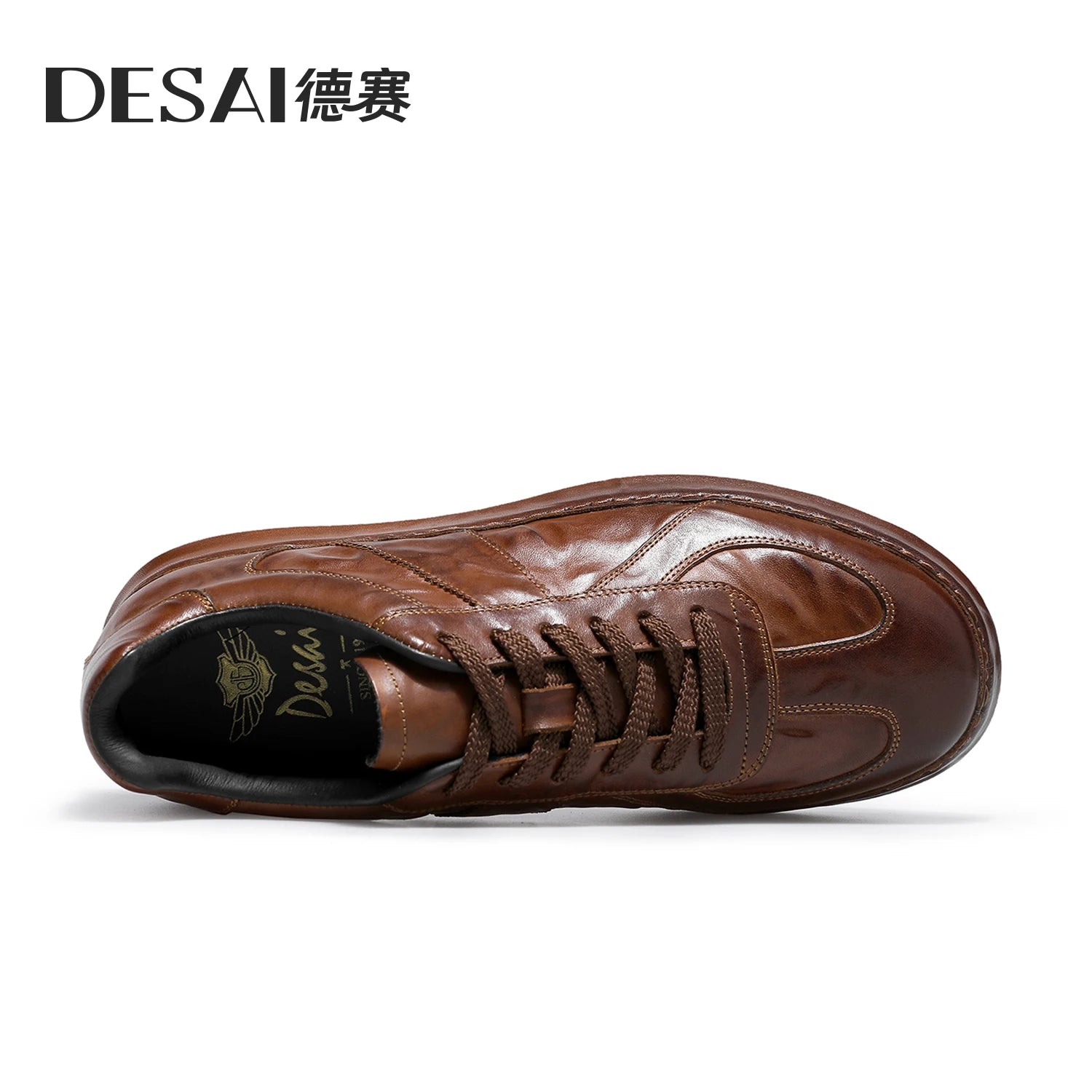 Desai Men's winter German trainer shoes leather wear-resistant casual board shoes low top classic sports commuter footwear