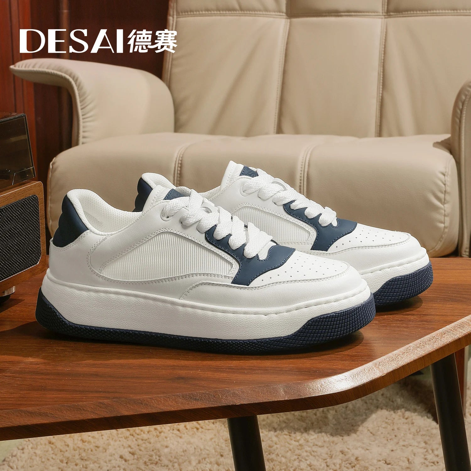 Desai Men's Shoes Summer New Mesh Breathable Casual Shoes Men's Board Shoes Versatile Bread Shoes Soft Sole Elevated Shoe DS2026