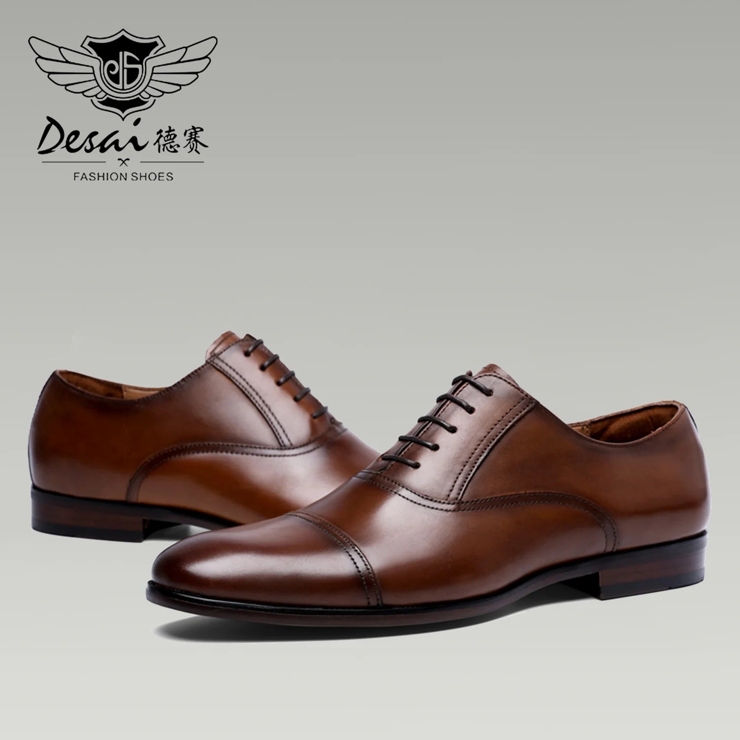 DESAI Formal British men's shoes, business leather shoes, lace up breathable plus size Oxford wedding shoes