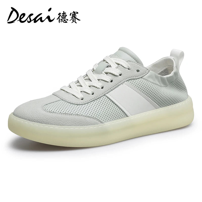 DESAI Leather breathable shoes, versatile and lightweight casual shoes, soft soled men's board shoes