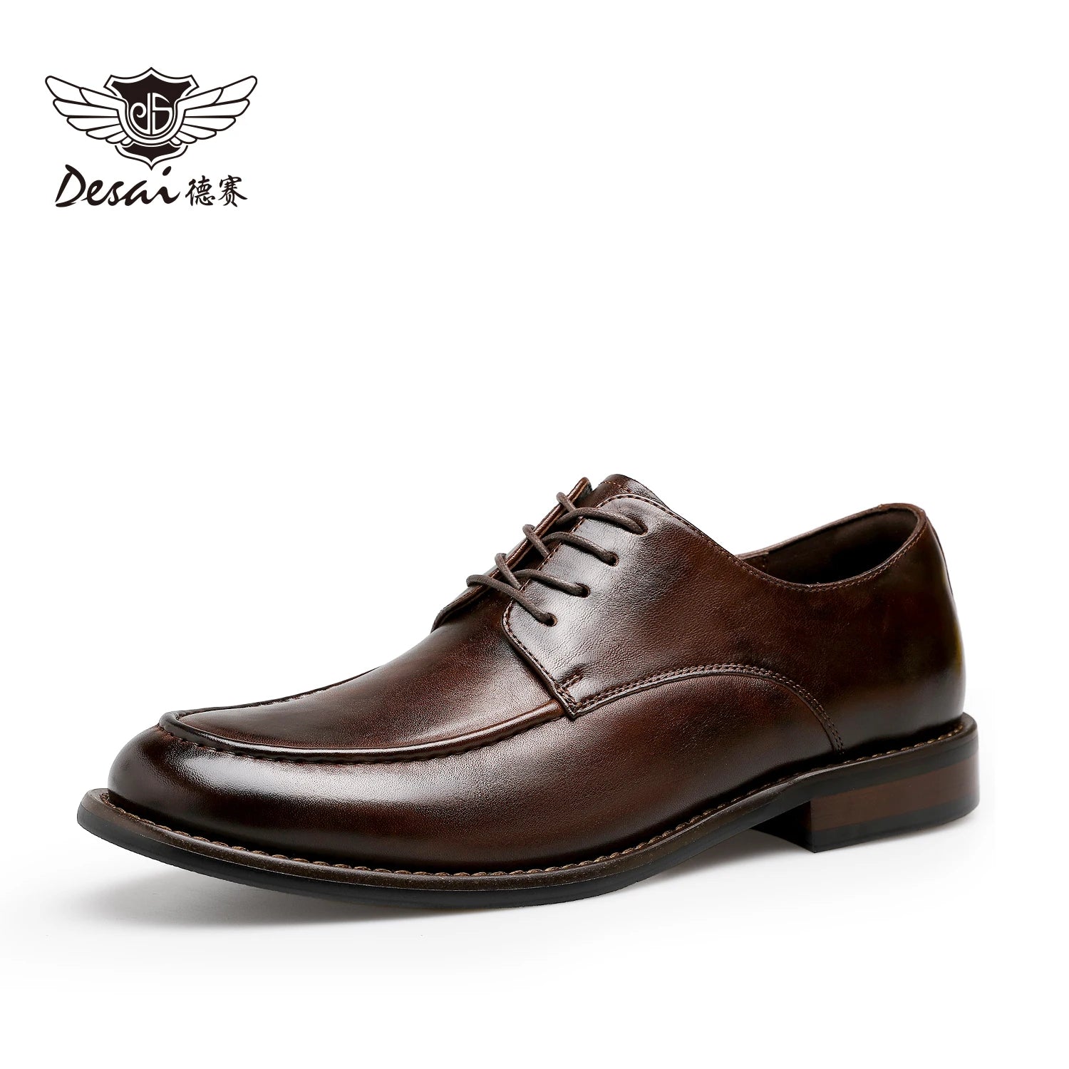 Desai [High-end horsehide] men's leather shoes business formal round head Derby shoes men's leather soft soled handmade footwear
