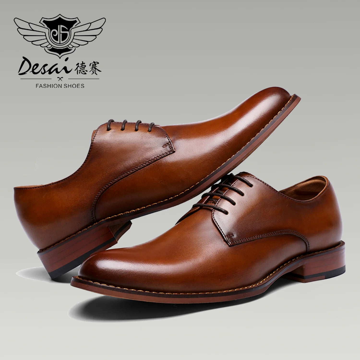 DESAI Derby Mens Dress Shoes Formal Business Lace-up Full Grain Leather Minimalist Shoes for Men Gifts