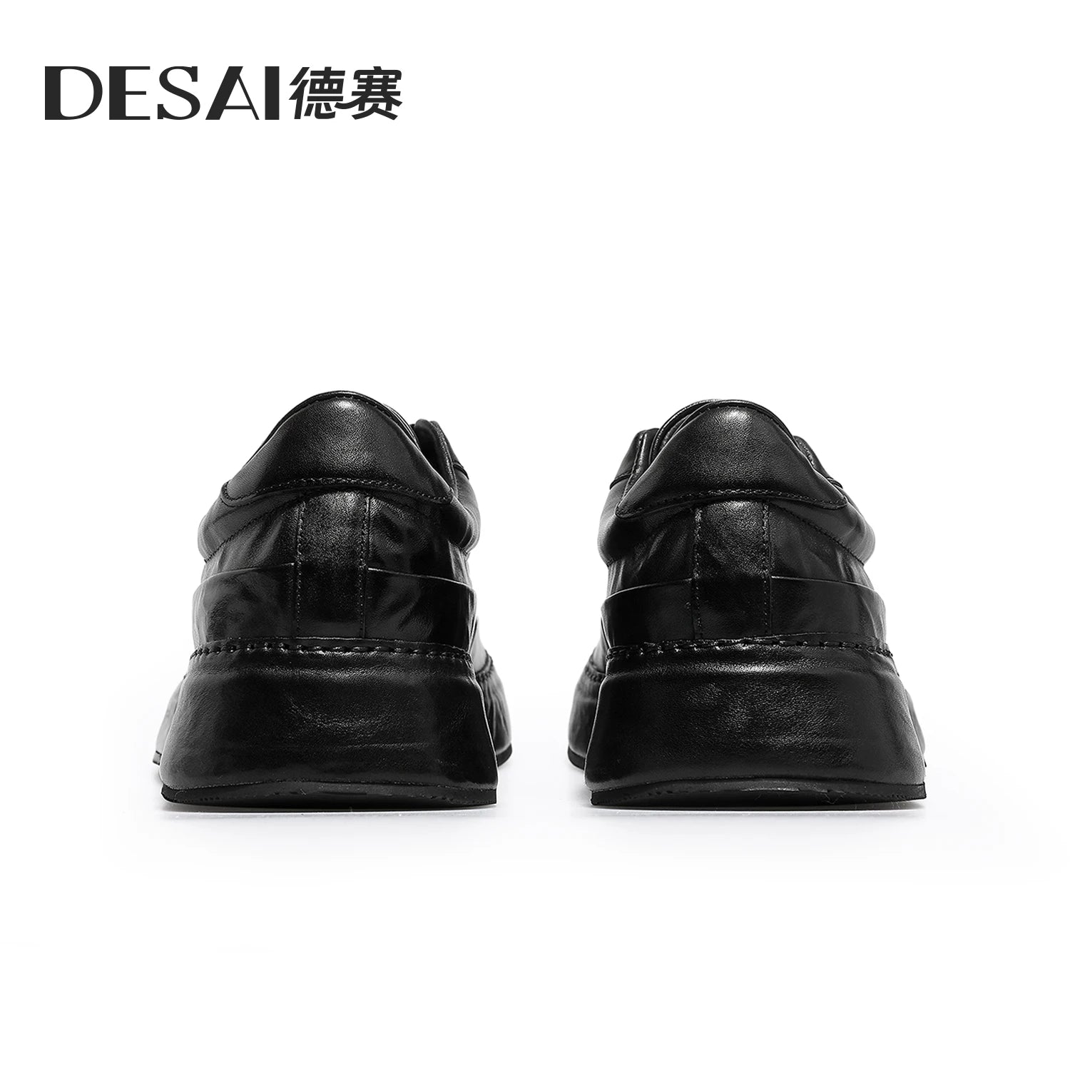 Desai [Leather bottom] winter leather casual shoes men's increase soft soled board shoes black low-top fashion men's shoes