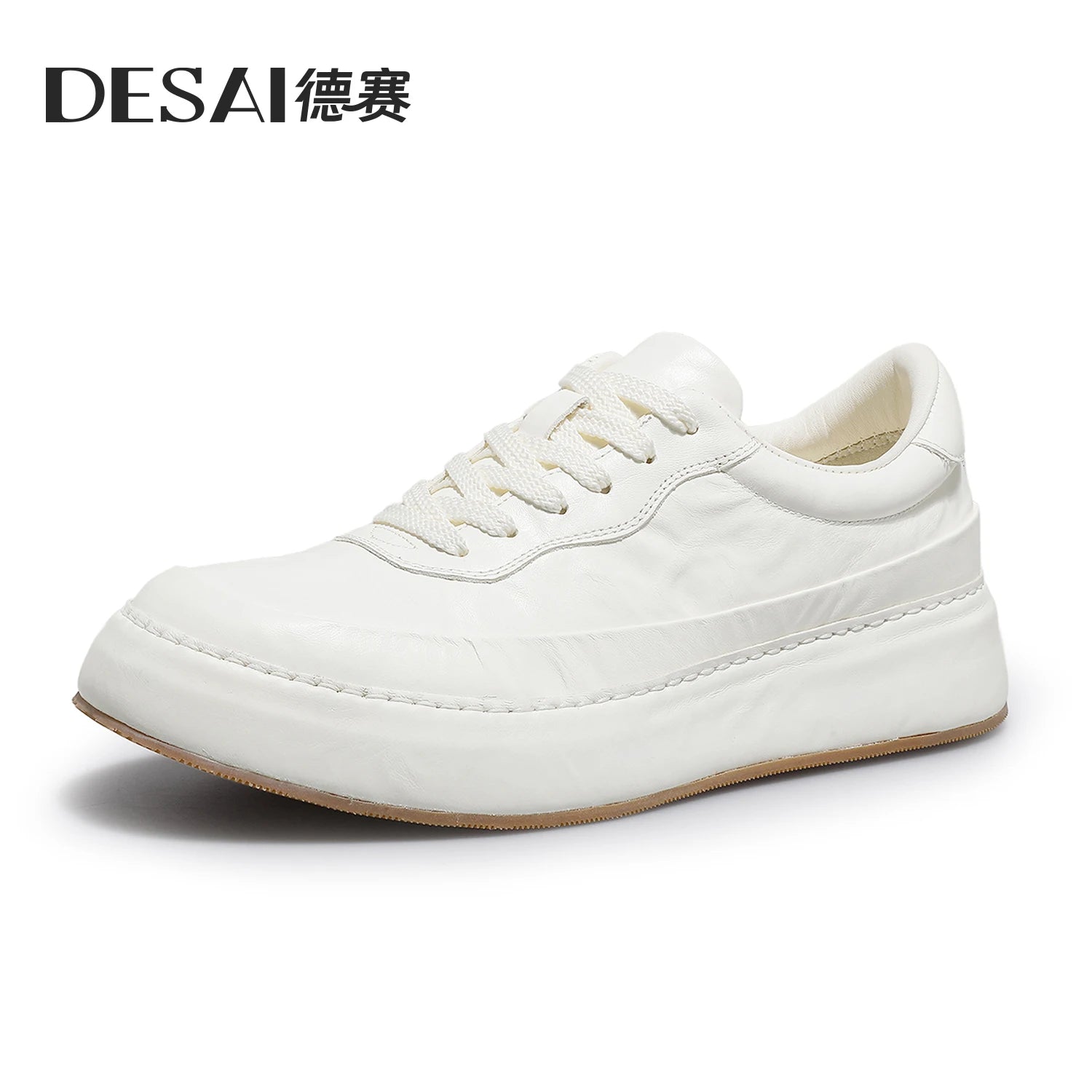 Desai [Leather bottom] winter leather casual shoes men's increase soft soled board shoes black low-top fashion men's shoes