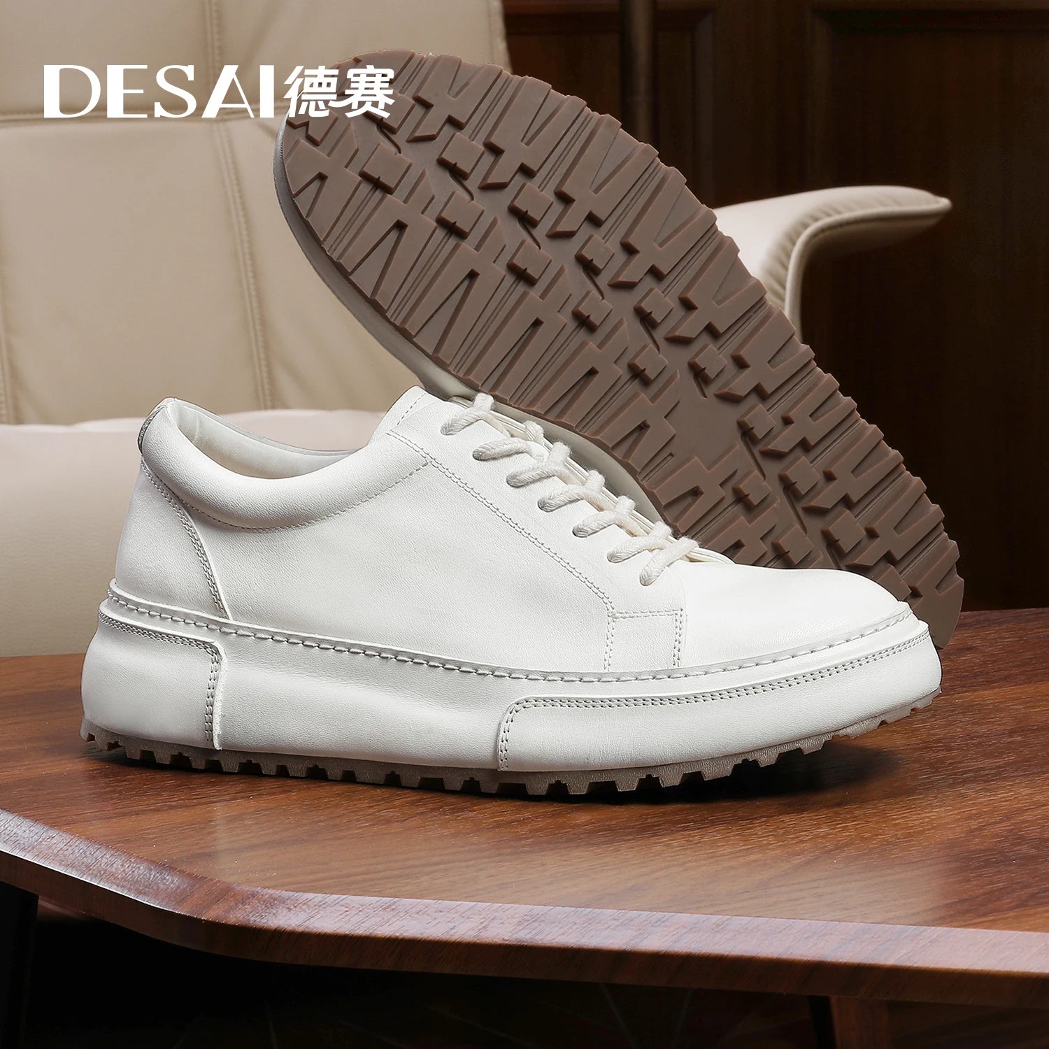 Desai [High-end horsehide] casual shoes men's shoes winter thick soled men's shoes sports board shoes soft soled small white sho