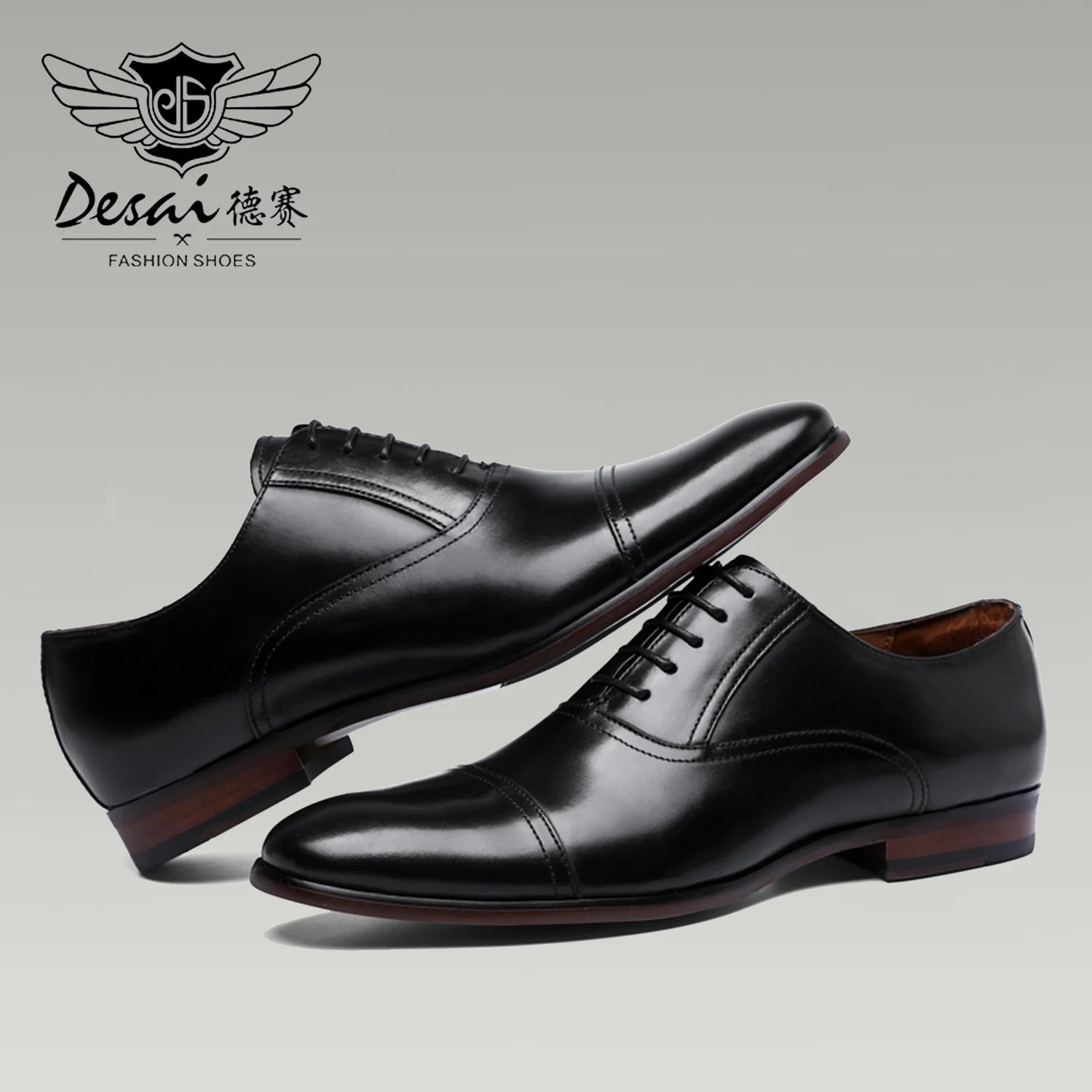 DESAI Brand Full Grain Genuine Leather Business Men Dress Shoes Wedding Oxford Shoes For Men Large Size Black Popular Gifts