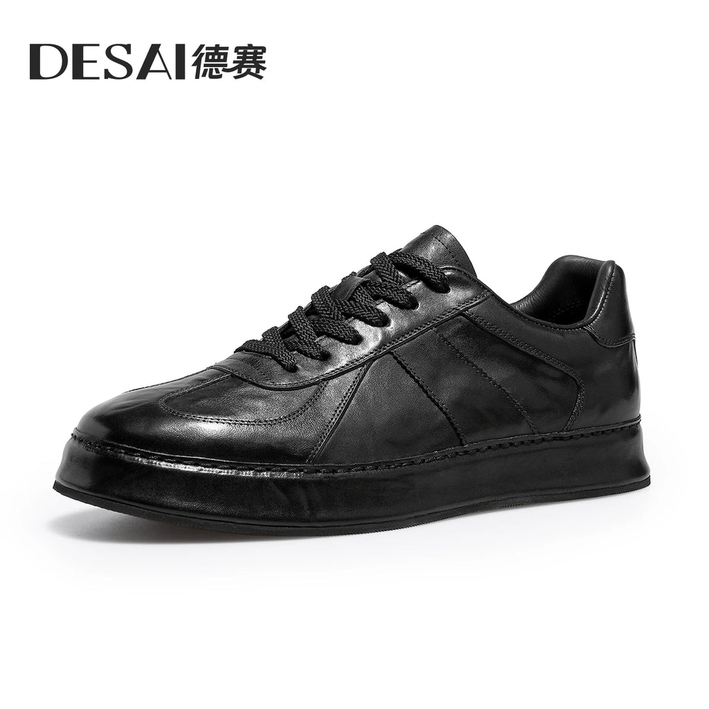 Desai Men's winter German trainer shoes leather wear-resistant casual board shoes low top classic sports commuter footwear