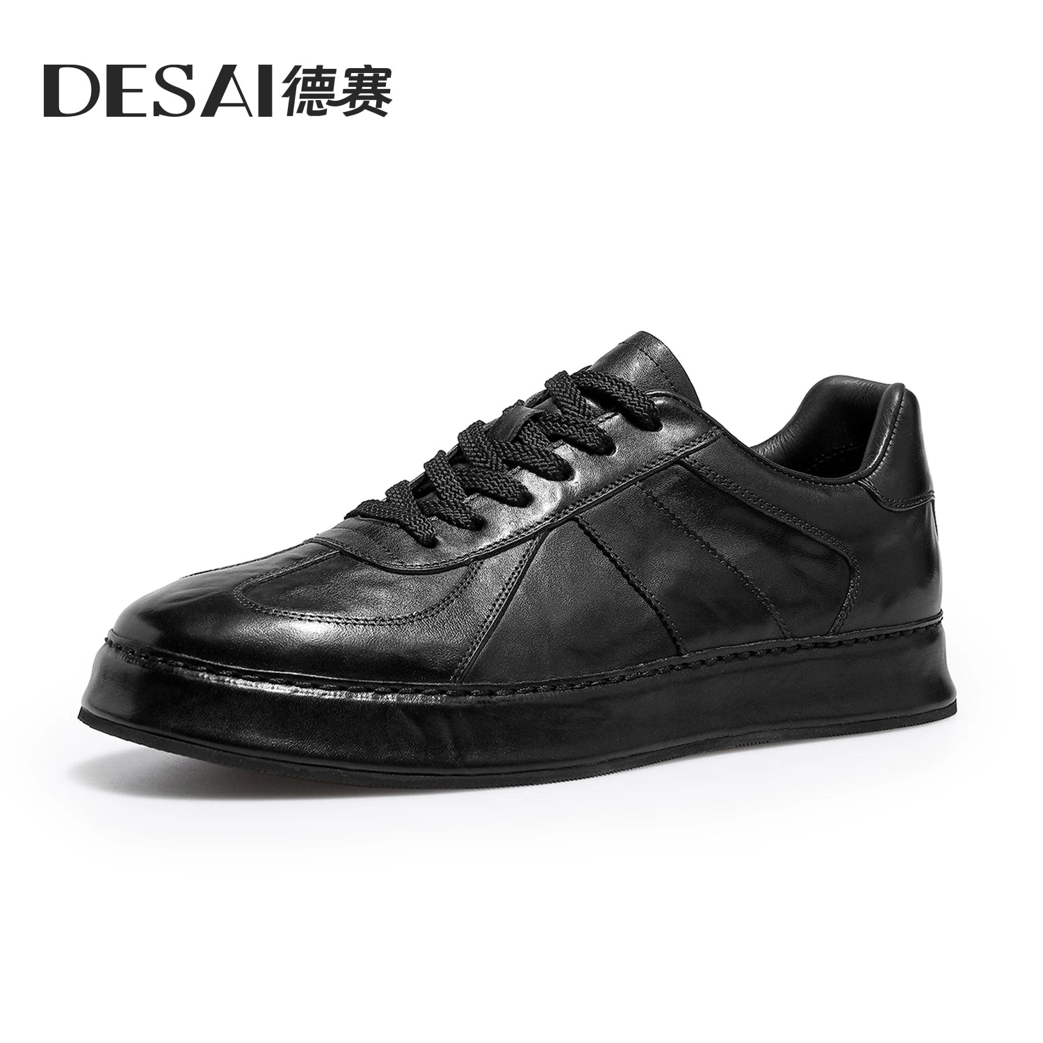 Desai Men's winter German trainer shoes leather wear-resistant casual board shoes low top classic sports commuter footwear