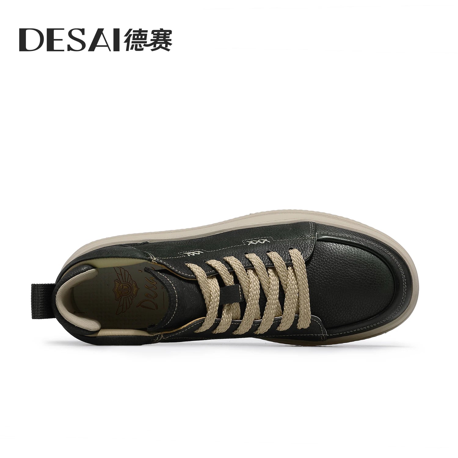 Desai [Vintage work shoes] Men's shoes Autumn and winter warm elevating board shoes men's casual leather high top shoes