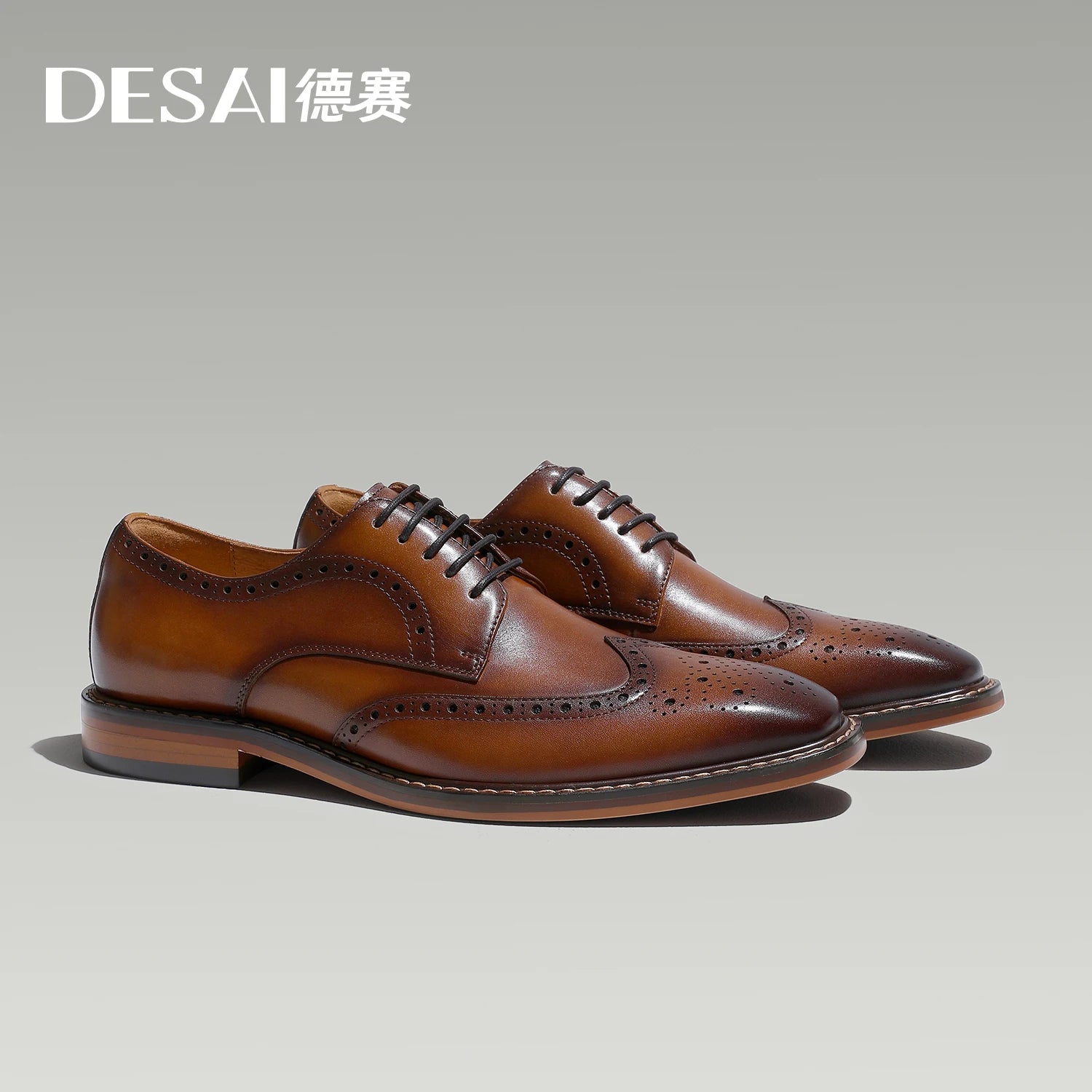 DESAI genuine leather business formal Derby shoes thick soled height increasing leisure shoes brogue carved handmade men's shoes