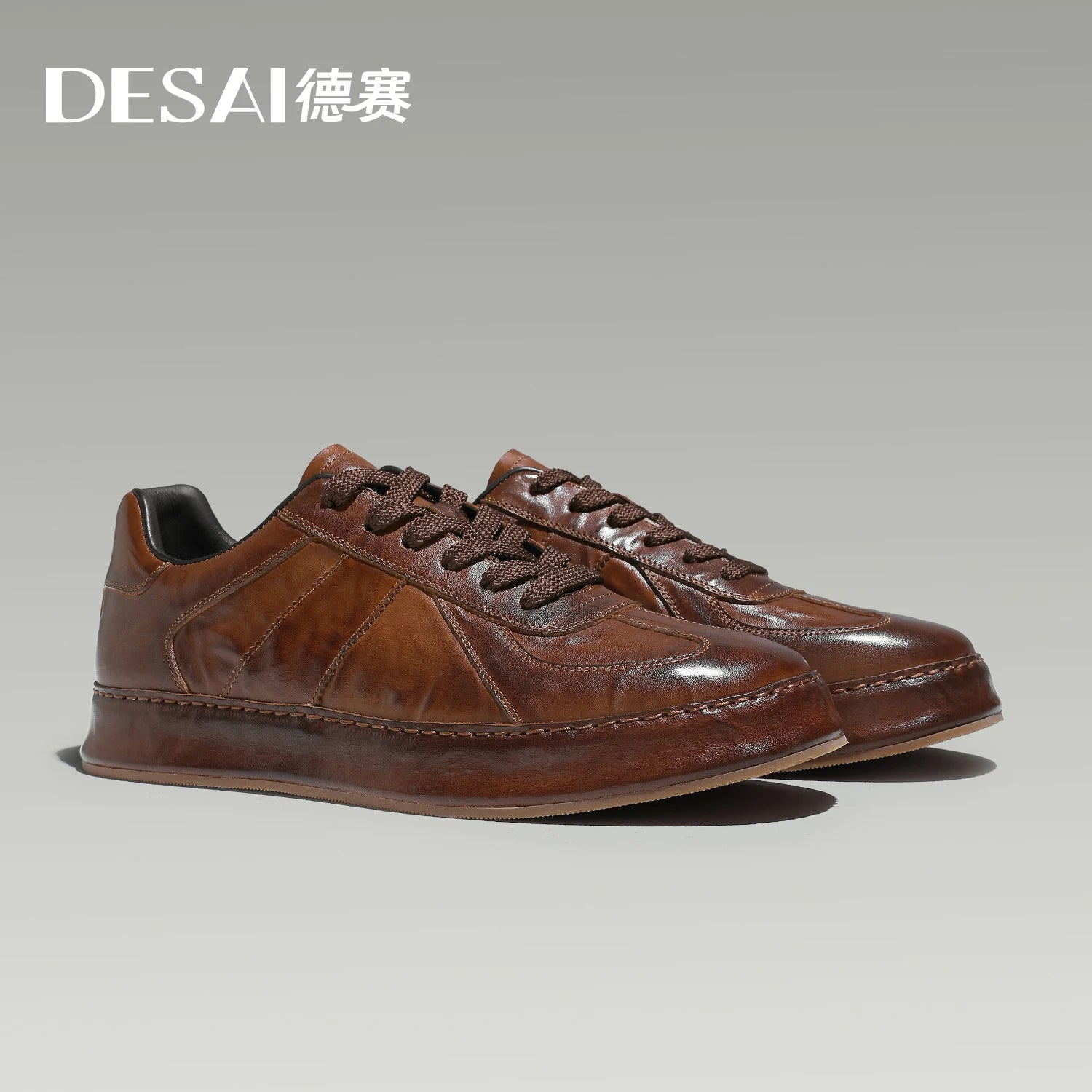 Desai Men's winter German trainer shoes leather wear-resistant casual board shoes low top classic sports commuter footwear