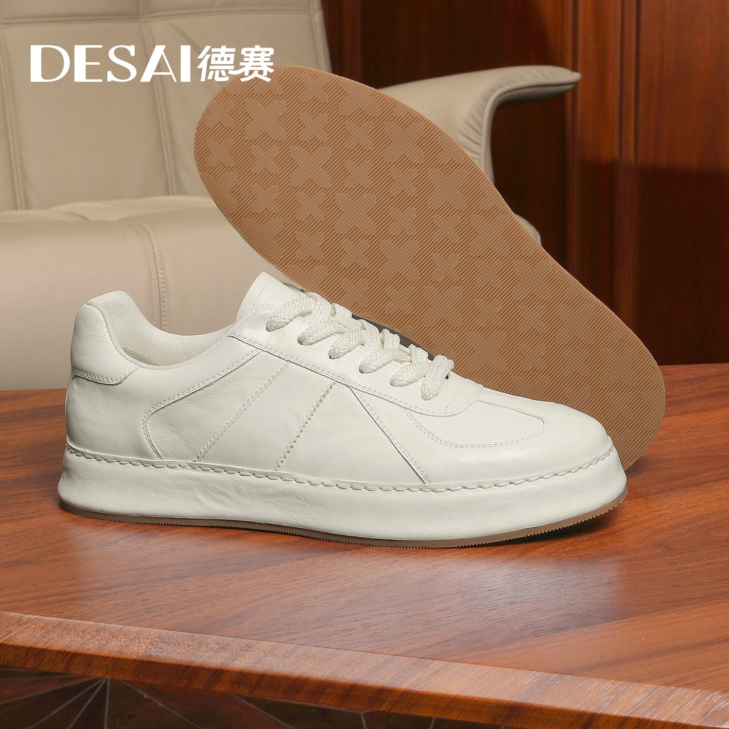 Desai Men's winter German trainer shoes leather wear-resistant casual board shoes low top classic sports commuter footwear