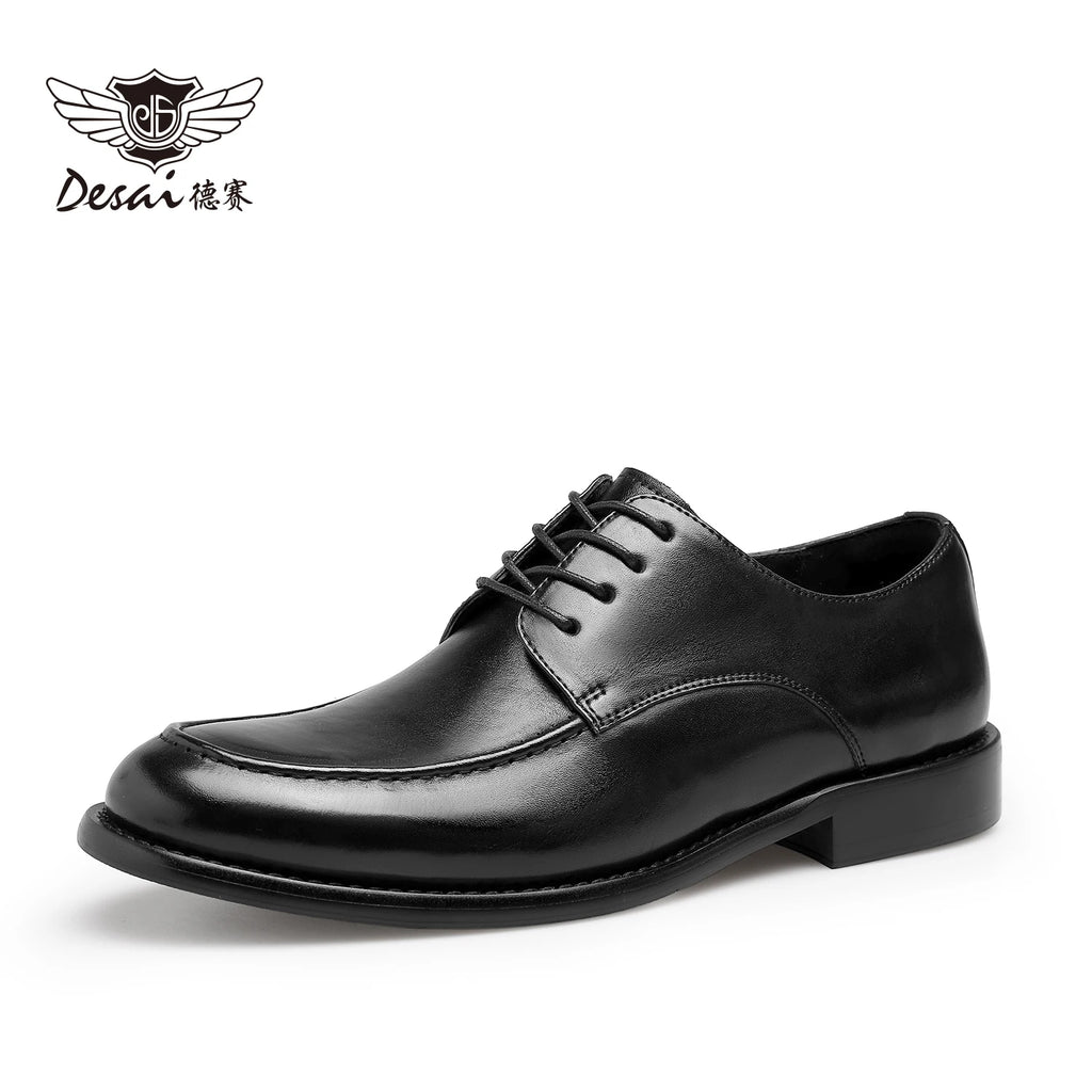 Desai [High-end horsehide] men's leather shoes business formal round head Derby shoes men's leather soft soled handmade footwear