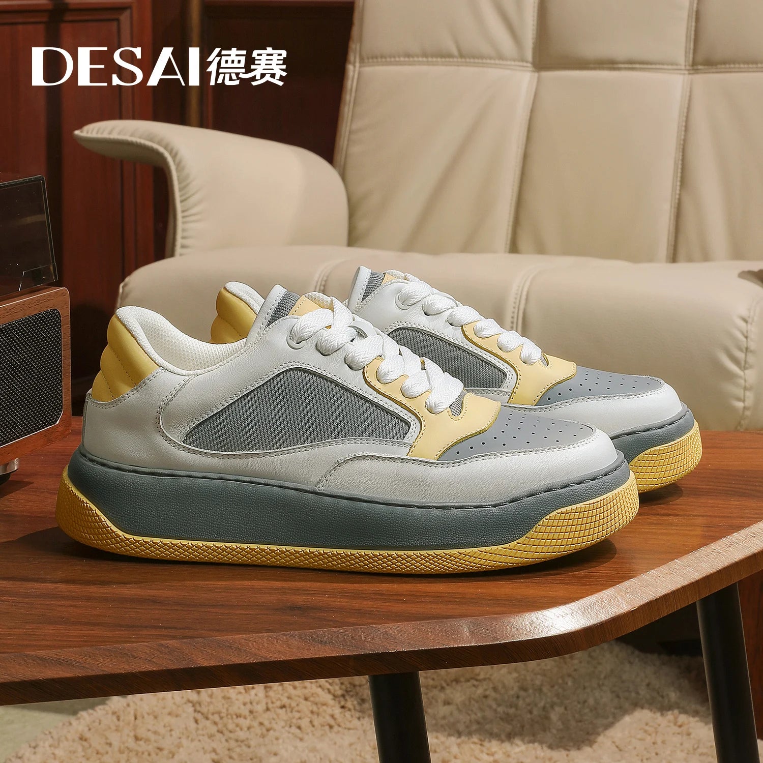 Desai Men's Shoes Summer New Mesh Breathable Casual Shoes Men's Board Shoes Versatile Bread Shoes Soft Sole Elevated Shoe DS2026