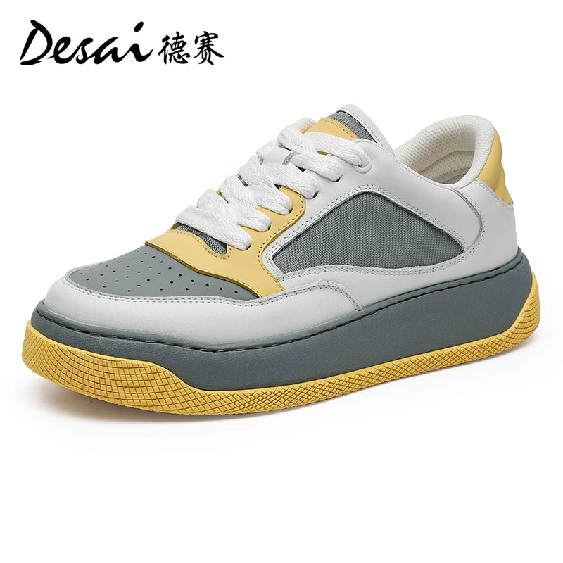 Desai Men's Shoes Summer New Mesh Breathable Casual Shoes Men's Board Shoes Versatile Bread Shoes Soft Sole Elevated Shoe DS2026