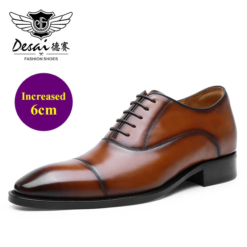 DESAI cap toe Handmade Men's Shoes Business Dress Leather Shoes Men's Pointed Oxford Raised Leather  Shoe
