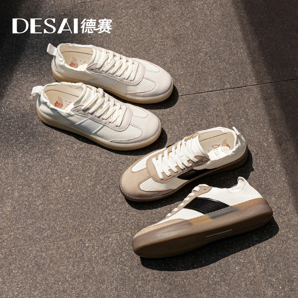 DESAI Leather breathable shoes, versatile and lightweight casual shoes, soft soled men's board shoes
