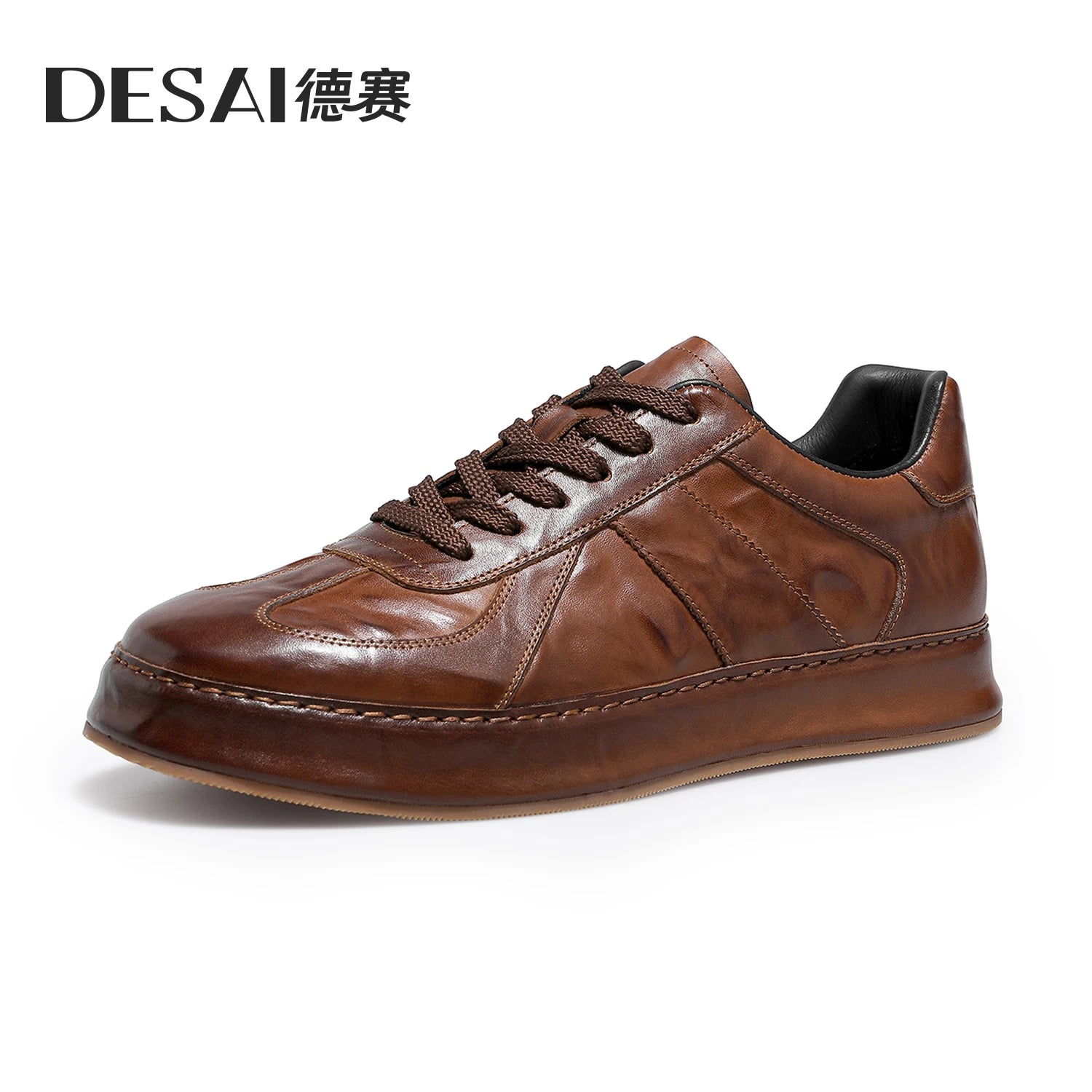 Desai Men's winter German trainer shoes leather wear-resistant casual board shoes low top classic sports commuter footwear