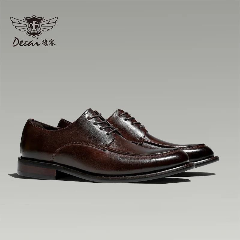 Desai [High-end horsehide] men's leather shoes business formal round head Derby shoes men's leather soft soled handmade footwear
