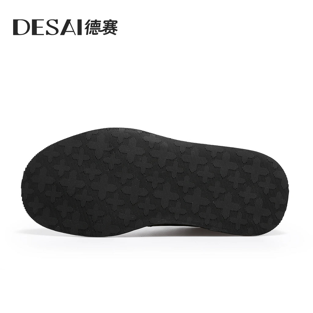 Desai [Leather bottom] winter leather casual shoes men's increase soft soled board shoes black low-top fashion men's shoes