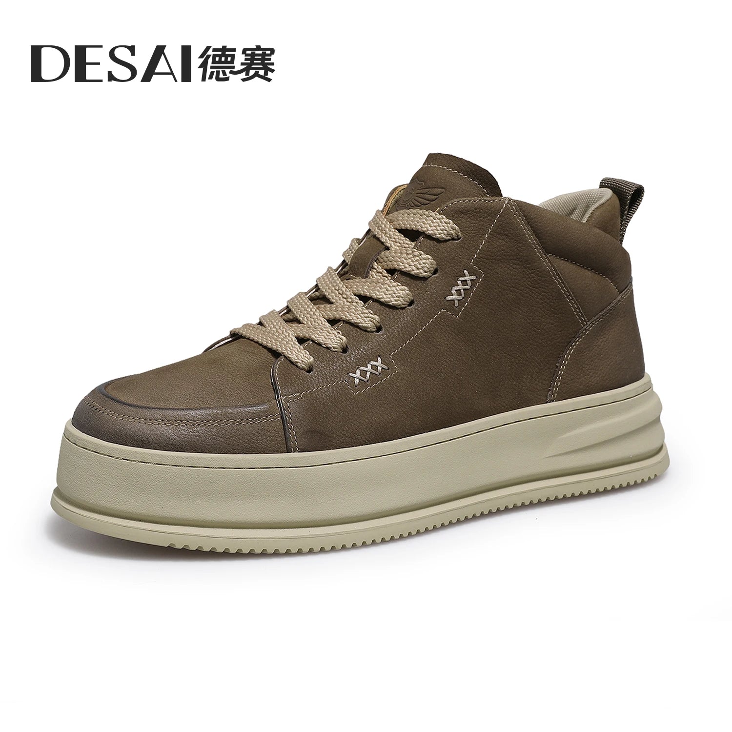 Desai [Vintage work shoes] Men's shoes Autumn and winter warm elevating board shoes men's casual leather high top shoes