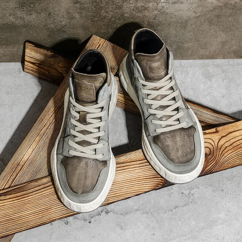 DESAI Brand Full Grain Leather Mens Shoes Casual Breathable Fashion Outdoor High Tops 2023 Warm Add Fur New
