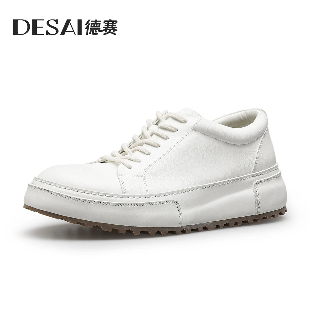 Desai [High-end horsehide] casual shoes men's shoes winter thick soled men's shoes sports board shoes soft soled small white sho
