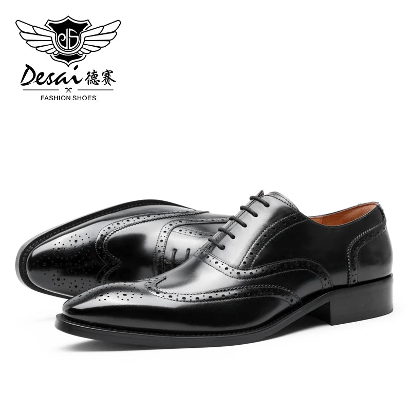 Desai Block Men's Shoes With Elevated Height Inside Business Dress Leather Shoes Men's Pointed Carved British Groom Shoe