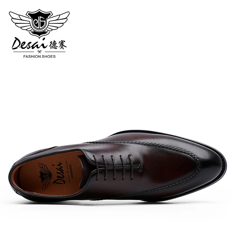 Desai Men's Shoes Genuine Leather British Toe Carved Business Shoes For Men Classic Dress Formal Wedding Gifts