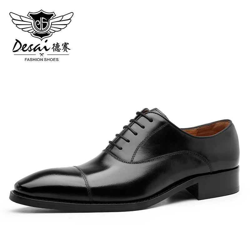 DESAI cap toe Handmade Men's Shoes Business Dress Leather Shoes Men's Pointed Oxford Raised Leather  Shoe