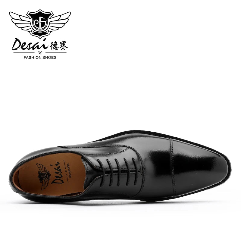 DESAI cap toe Handmade Men's Shoes Business Dress Leather Shoes Men's Pointed Oxford Raised Leather  Shoe