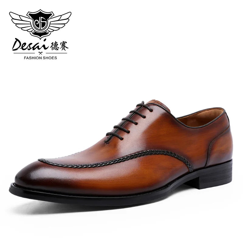 Desai Elegant Genuine Leather British Toe Men's Shoes Carved Business Shoes For Men Classic Dress Formal Wedding Gifts