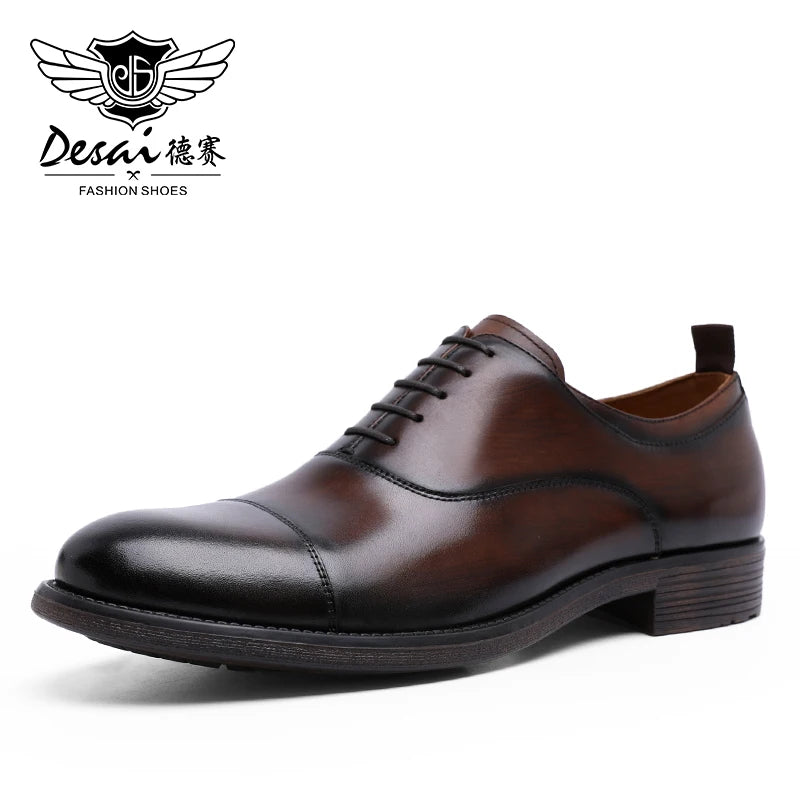 DESAI Men Shoes Dress Genuine Leather Formal Business Work Soft For Man Male Men's Oxford Flats Shoe Large Size For Men Gifts