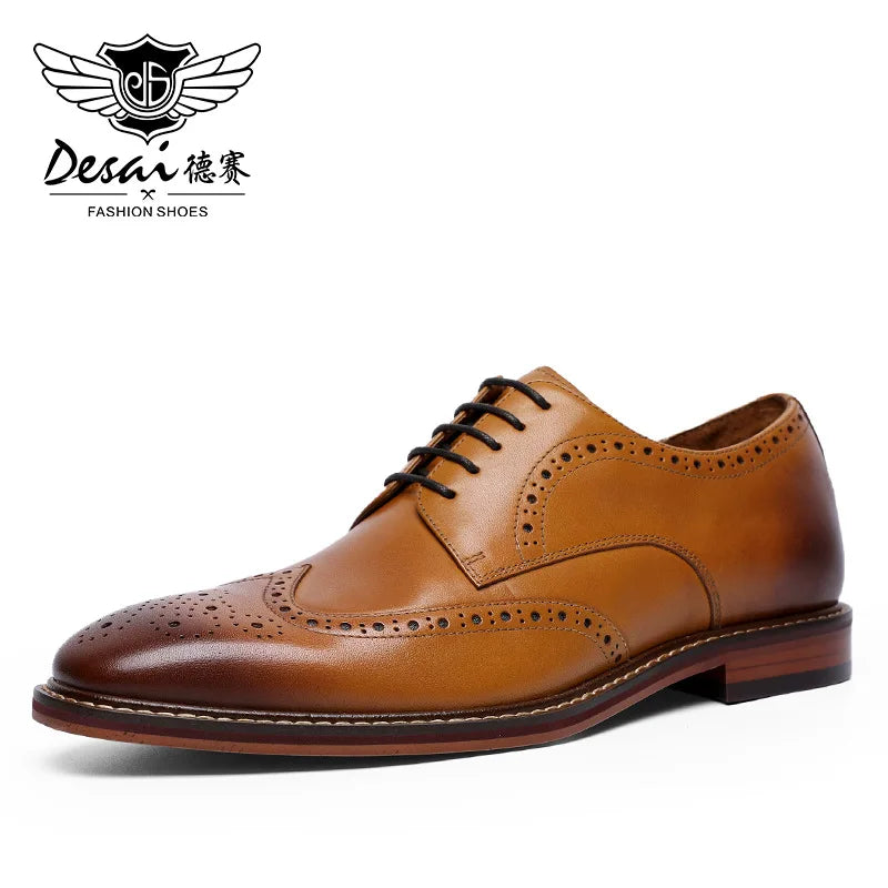 DESAI Business formal men's shoes British genuine leather leisure derby inner height increase wedding groom shoes