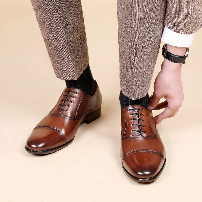 DESAI Formal British men's shoes, business leather shoes, lace up breathable plus size Oxford wedding shoes