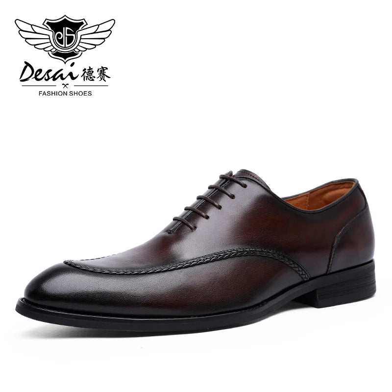 Desai Men's Shoes Genuine Leather British Toe Carved Business Shoes For Men Classic Dress Formal Wedding Gifts