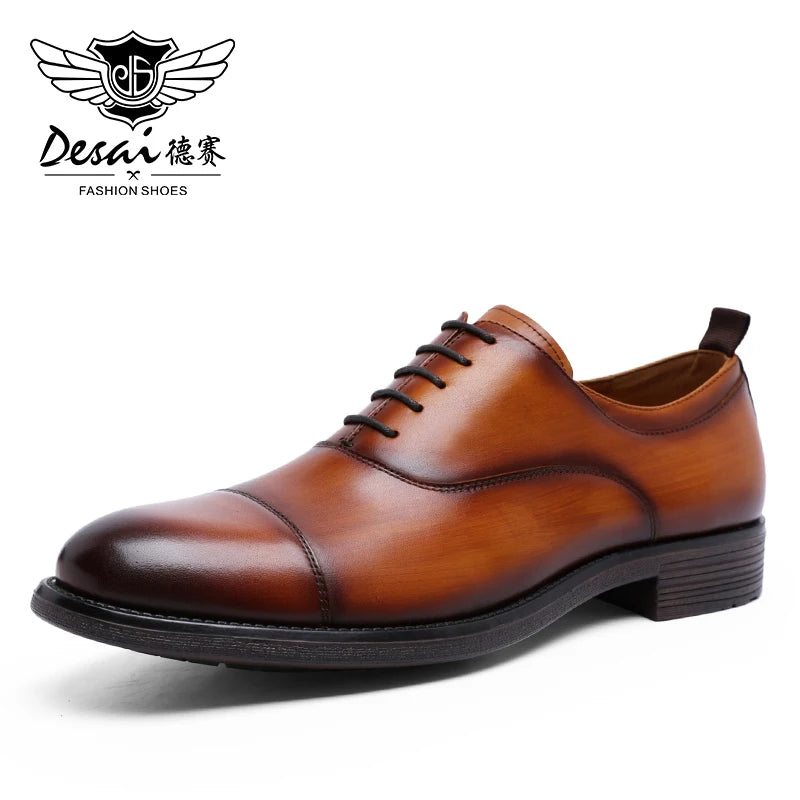 DESAI Men Shoes Dress Genuine Leather Formal Business Work Soft For Man Male Men's Oxford Flats Shoe Large Size For Men Gifts