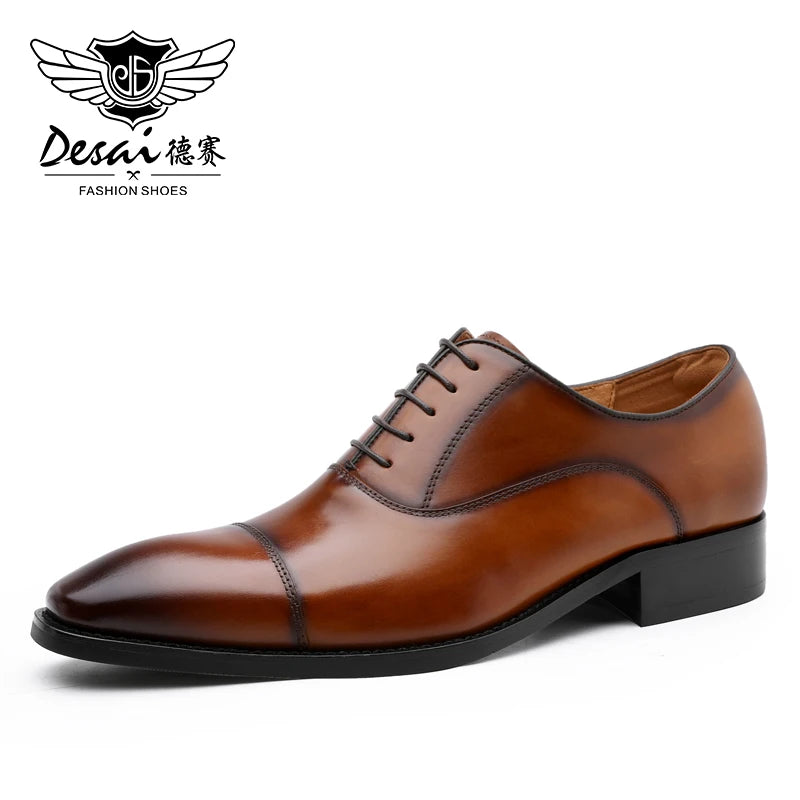 DESAI cap toe Handmade Men's Shoes Business Dress Leather Shoes Men's Pointed Oxford Raised Leather  Shoe