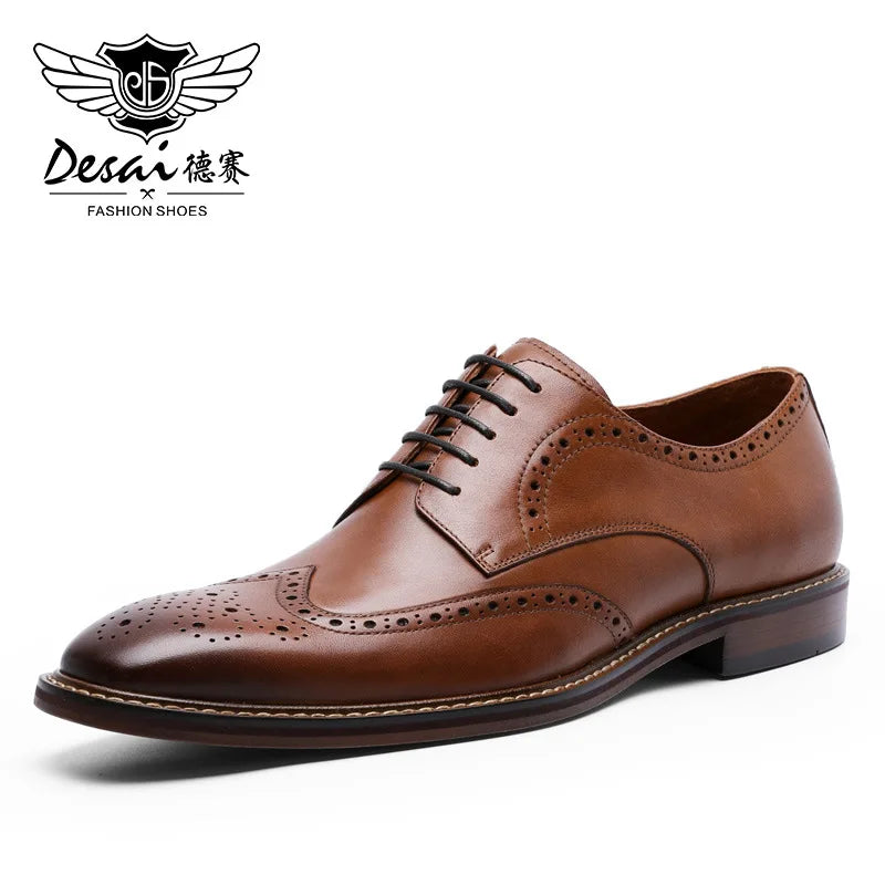 DESAI Business formal men's shoes British genuine leather leisure derby inner height increase wedding groom shoes