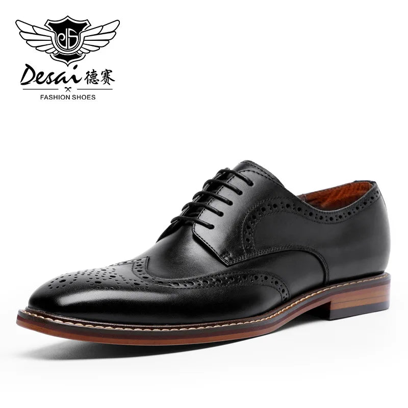 DESAI Business formal men's shoes British genuine leather leisure derby inner height increase wedding groom shoes
