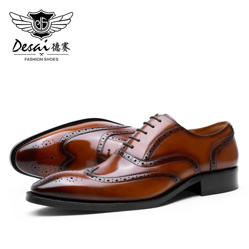 Desai Block Men's Shoes With Elevated Height Inside Business Dress Leather Shoes Men's Pointed Carved British Groom Shoe